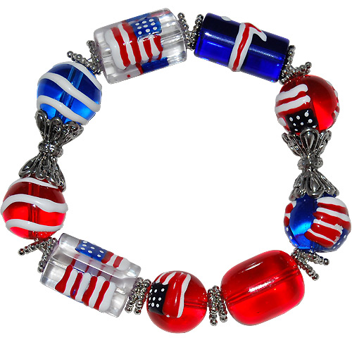 Patriotic USA Glass Bead Bracelet, photo-1