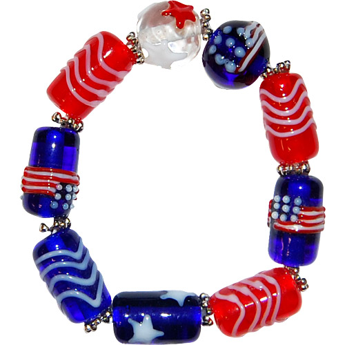 Patriotic USA Genuine Glass Jewelry Bracelet