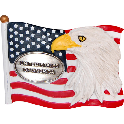 USA Flag and Bald Eagle Magnet with Pewter Emblem