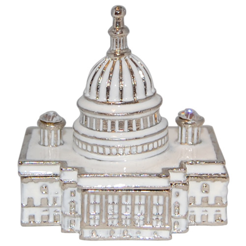 US Capitol Building Enamel Jeweled Trinket Box
